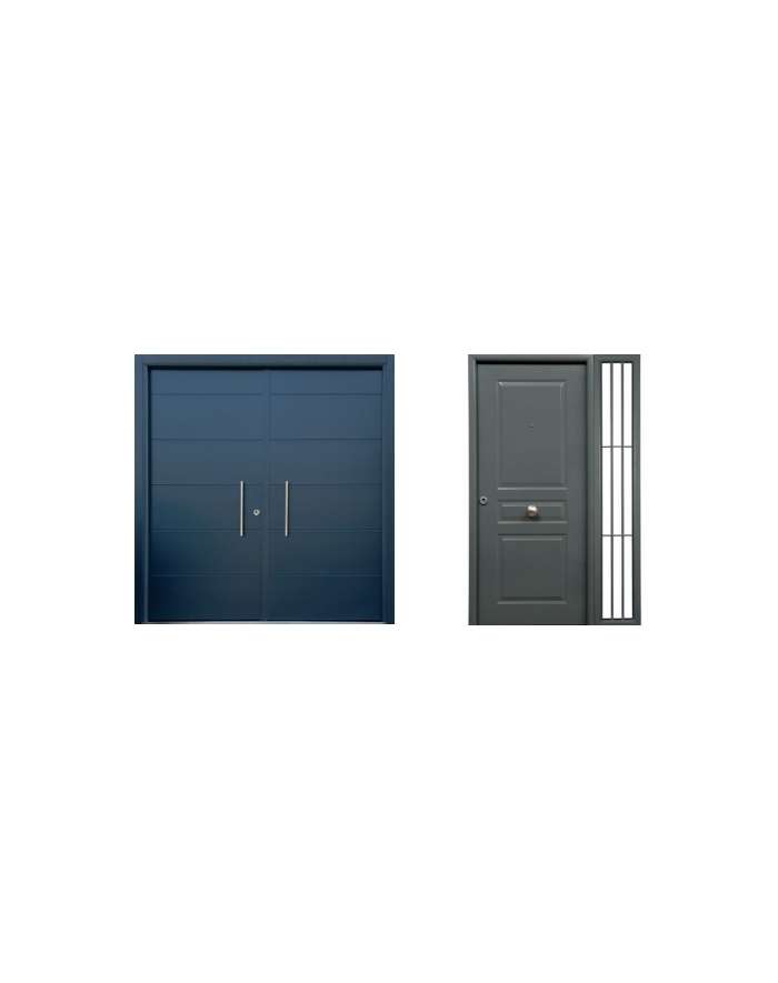 Puerta residencial doble hoja y fijos